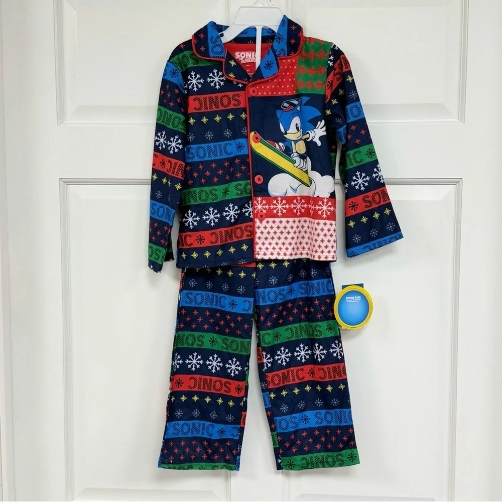 NWT Sonic the Hedgehog Pajama Set Toddlers 4T Flannel Button Up Pjs Pajamas